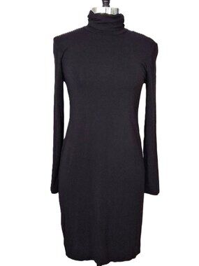 Black Turtleneck Sz 14W Bodycon Midi Dress Long Sleeve Ribbed Knit Fitted LBD